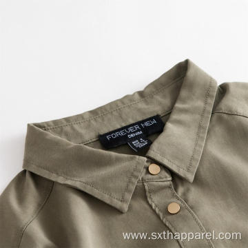 Army Green Sleeves Adjustable Tencel Shirts